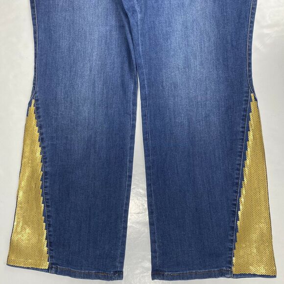 Midnight Velvet Bootcut Flare Jeans 22W Hi-Rise Denim Gold Sequins Plus Size NEW - Picture 7 of 12